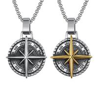 Liitata Lot de 2 colliers avec pendentif boussole étoile du Nord Boussole Chaîne Rock Punk Hip Hop Colliers pour hommes et femmes - Or argenté