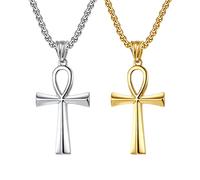 Liitata Lot de 2 colliers avec pendentif en forme de croix Ankh égyptienne - Collier gothique punk hip hop - Collier talisman pour homme - Or argenté