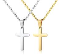 Liitata Lot de 2 colliers avec pendentif en forme de croix en acier inoxydable - Style rock gothique punk hip hop - Collier talisman pour hommes et femmes - Or argenté