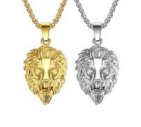 Liitata Lot de 2 colliers avec pendentif en forme de tête de lion - Style rock gothique punk hip hop - Pour homme - Or argenté