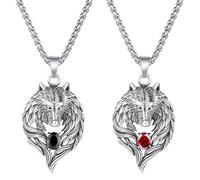 Liitata Lot de 2 colliers avec pendentif tête de loup - Chaîne avec pendentif en forme de tête de loup - Style rock gothique punk hip hop - Pour hommes et femmes - Rouge et noir