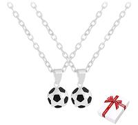 Liitata Lot de 2 colliers de football 3D avec pendentif en forme de ballon de football, cadeau pour enfants, footballeurs, sportifs, cadeau d'anniversaire, souvenir, argenté
