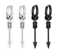 Liitata Lot de 2 paires de boucles d'oreilles gothiques en acier inoxydable - Style hip-hop punk rock - Pour filles et femmes - Argent et noir