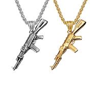Liitata Lot de 2 pendentifs armée fusil à arme, mitrailleuse collier rock gothique punk hip hop chaîne pour hommes - or argent style 2