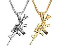 Liitata Lot de 2 pendentifs armée fusil à arme, mitrailleuse collier rock gothique punk hip hop chaîne pour hommes - or argent style 1