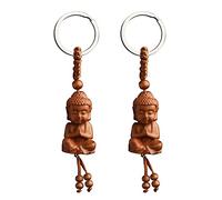 Liitata Lot de 2 porte-clés Bouddha en bois - Figurine de Bouddha - Pour homme et famille - Cadeau d'anniversaire