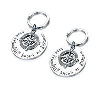 Liitata Lot de 2 porte-clés d'amitié True Friendship Knows No Distance Porte-clés Best Friends Compass Keychain pour ami Cadeau d'anniversaire, Argent (Silver), M