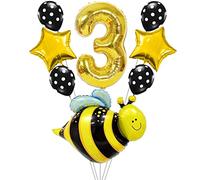 Liitata Lot de 3 ballons abeilles - Décoration d'anniversaire pour enfants - 3 ballons en aluminium - Or mignon - Grandes abeilles - Ballon en latex - Pour fille, anniversaire, fête, décoration