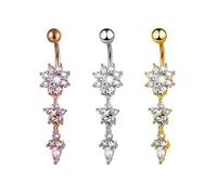 Liitata Lot de 3 piercings de nombril brillants en forme de goutte - Pour femme et fille - Doré, argent, or rose
