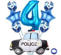 Liitata Lot de 4 ballons en aluminium pour fête d'anniversaire de police - Bleu - Grand ballon en aluminium - Pour garçon - Décoration de fête à thème