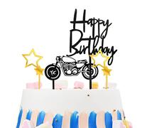Liitata Lot de 4 décorations de gâteau en acrylique - Motif moto - Happy Birthday - Décoration de gâteau d'anniversaire - Pour homme et garçon