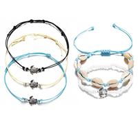 Liitata Lot de 5 bracelets de cheville en forme de tortue - Style bohème - Fabriqué à la main - Perles en couches - Réglable - Pour femme et fille