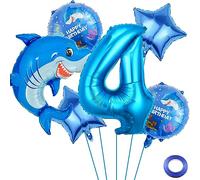 Liitata Lot de ballons décoratifs en forme de requin pour fête d'anniversaire - Bleu - Grand ballon en aluminium - Pour garçon - Décoration de fête à thème