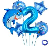 Liitata Lot de ballons décoratifs pour fête d'anniversaire requin - Bleu - Grand ballon gonflable en aluminium - Pour garçon - Décoration de fête à thème
