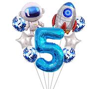 Liitata Lot de ballons spatiaux 5ème anniversaire pour enfants - Décoration d'anniversaire - Chiffre 5 - Ballons en aluminium - Bleu - Grand astronaute - Ballons à confettis - Ballons à confettis -
