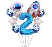 Liitata Lot de ballons spatiaux pour 2ème anniversaire d'enfant - Décoration d'anniversaire - Chiffre 2 - Ballons en aluminium - Bleu - Grand astronaute - Ballons à confettis - Ballons à confettis -