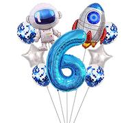Liitata Lot de ballons spatiaux pour le 6ème anniversaire d'enfant - Décoration d'anniversaire - Chiffre 6 - Ballons en aluminium - Bleu - Grand astronaute - Ballons à confettis - Ballons à confettis