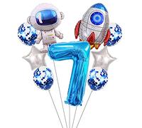 Liitata Lot de ballons spatiaux pour le 7ème anniversaire d'enfant - Décoration en forme de chiffre 7 - Ballons en aluminium - Bleu - Grand astronaute - Ballons à confettis - 11 pièces