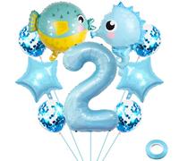 Liitata Seahorse - Ensemble de ballons gonflables en aluminium en forme de chiffre 2 - Bleu clair - Décoration de fête d'anniversaire pour garçon