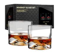 LIITON Denali Mountain Crystal Bourbon Whisky Glasses Men Coffret cadeau de 2, verre à cocktail à l'ancienne congelable, Groomsman, 10 oz