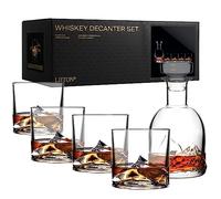 LIITON Everest Mountain Crystal Whisky Decanter Coffret cadeau avec 4 verres à l'ancienne, cadeau de luxe, Bourbon, Scotch, liqueur, 1 000 ML