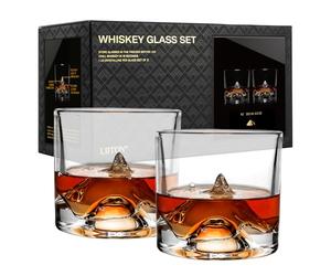 LIITON K2 Lot de 2 verres à bourbon en cristal de montagne népalais, cadeau de luxe lourd congelable pour homme, garçon d'honneur, 283,5 g