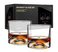 LIITON Mont Blanc Mountain Crystal Bourbon Glasses Coffret cadeau de 2, verre à cocktail à l'ancienne congelable, cadeau de luxe pour homme, 10 oz