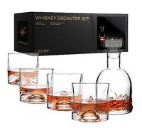 LIITON The Peaks Mountains Crystal Bourbon Whisky Decanter Coffret cadeau avec 4 verres à l'ancienne, cadeaux de luxe, vodka, scotch, liqueur, 1 L