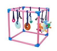 Liitrton Gymnase de jeu pour chiots avec 8 jouets à suspendre, jouets interactifs d'enrichissement pour chiens, cadre en PVC (rose) 49,5 x 49,5 x 49,5 cm