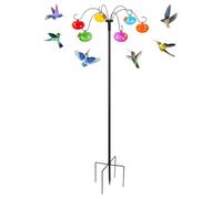 Liitrton Mangeoires en verre pour colibri avec crochet de berger pour suspendre à l'extérieur, 6 boules en verre soufflé à la main, mât réglable pour décoration de jardin extérieure