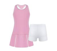 LiiYii 2Pcs Sportswear Enfants Fille Tenue de Tennis Golf Ensemble T-Shirt Chemise à Manches Courtes Jupe de Sport Evasé Vêtement Eté Casual Joggings 5-14 Ans B Rose 9-10 Ans