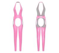 LiiYii Adultes Femmes Costume exotique Métallisé brillant Combinaison brillante pour femmes État solide et liquide Découpe Lingerie pour femmes Pink S