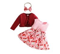 LiiYii Bébé Fille Costume De Noël Automnehiver Ensemble De Vêtement Et Gilet en Velours Tenues De Père Noël Combinaisons Et Tenues Coordonnées pour Cérémonie Rouge 2-3 Ans