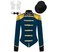 LiiYii Blazer Femme Vintage Loyal Déguisement Gendarme Soldat Veste Manche Longue Carnaval Manteau Steampunk Uniforme Cirque Ringmaster Cosplay Bleu foncé L