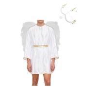 LiiYii Costume Cupidon Ange Avec Arc Flèche Cupidon Et Ailes Plumeuses Déguisements Dieu de l'Amour Eros Costume Carnaval Halloween Fête à Thème Saint Valentin Blanc L