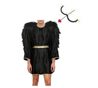 LiiYii Costume Cupidon Ange Avec Arc Flèche Cupidon Et Ailes Plumeuses Déguisements Dieu de l'Amour Eros Costume Carnaval Halloween Fête à Thème Saint Valentin Noir 3XL