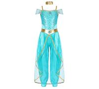 LiiYii Costume Danse Orientale Enfant Costume Danse Fille Belly Dance Indienne Ensemble Déguisement Princess 2-12 Ans Bleu Clair 11-12 Ans