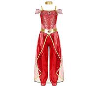 LiiYii Costume Danse Orientale Enfant Costume Danse Fille Belly Dance Indienne Ensemble Déguisement Princess 2-12 Ans Rouge 13-14 Ans