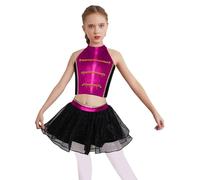LiiYii Costume De Cirque Pour Fille Crop Top Sans Manches Paillettes Avec Jupe Tutu Déguisement Pour Noël Carnaval Et Fêtes Costumées Rose vif 11-12 ans