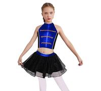 LiiYii Costume De Cirque Pour Fille Crop Top Sans Manches Paillettes Avec Jupe Tutu Déguisement Pour Noël Carnaval Et Fêtes Costumées Bleu royal 15-16 ans