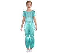 LiiYii Costume De Princesse Arabe Pour Fille Combinaison Paillettes Orientale Indienne Pour Halloween Carnaval Spectacles De Danse Vert clair 5-6 ans