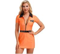 LiiYii Costume De Prisonnier Pour Femme Tenue De Prison Orange Avec Ceinture Robe Courte De Détenu Prisonnier Bagnard Avec Fermeture Éclair Déguisement Carnaval Orange M