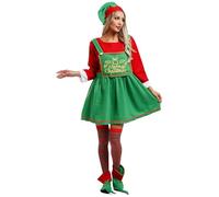 LiiYii Costume d'elfe pour Femme Deguisement Lutin Noël Adulte Ensemble Robe Chapeau Costume Spectacle S-XXL Vert S