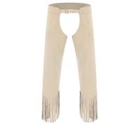 LiiYii Costume Homme Cowboy Pantalon Chaps Sans Cheval En Daim Pantalon Hippie Vintage À Franges Déguisement Costume Carnaval Halloween Beige M