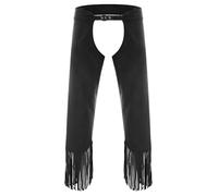 LiiYii Costume Homme Cowboy Pantalon Chaps Sans Cheval En Daim Pantalon Hippie Vintage À Franges Déguisement Costume Carnaval Halloween Noir M