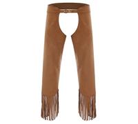 LiiYii Costume Homme Cowboy Pantalon Chaps Sans Cheval En Daim Pantalon Hippie Vintage À Franges Déguisement Costume Carnaval Halloween Brun XL