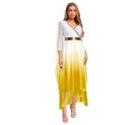 LiiYii Costumes De Déesse Toga Grecque Femmes Robe Tunique Grecque Manches Longue En Maille Déguisement Grecque Halloween Jaune XL
