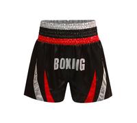 LiiYii Enfant Garçon Short De Boxe Combat Pantalon Court De Entraînement Muay Thai Short De MMA Kickboxing Rouge et Argent 11-12 Ans