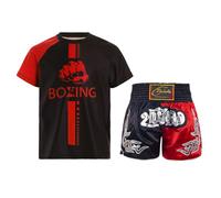 LiiYii Enfants Garçon Ensemble Boxe Shorts de Boxe Muay Thai Kickboxing Compétition MMA 5-16 Ans Type F 15-16 Ans