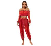 LiiYii Ensemble Danse du Ventre Orientale Femme Haut de Danse avec Pantalon Costume Belly Dance Tenue Performance Dancewear Rouge Taille Unique